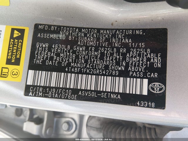 Aukcja sprzedaży 2016 Toyota Camry Le, vin: 4T4BF1FK2GR542789, numer aukcji: 45088993