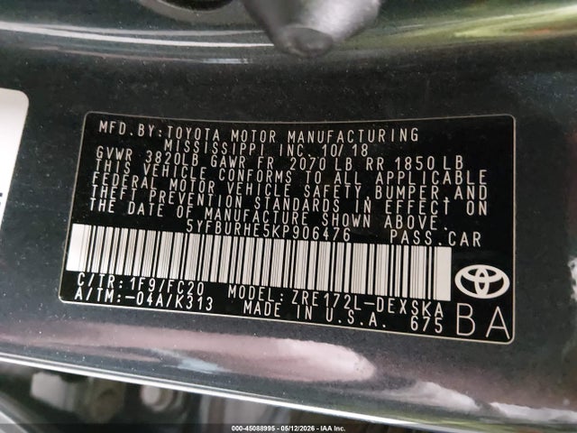 Toyota COROLLA SE 2019 5YFBURHE5KP906476 Image 9