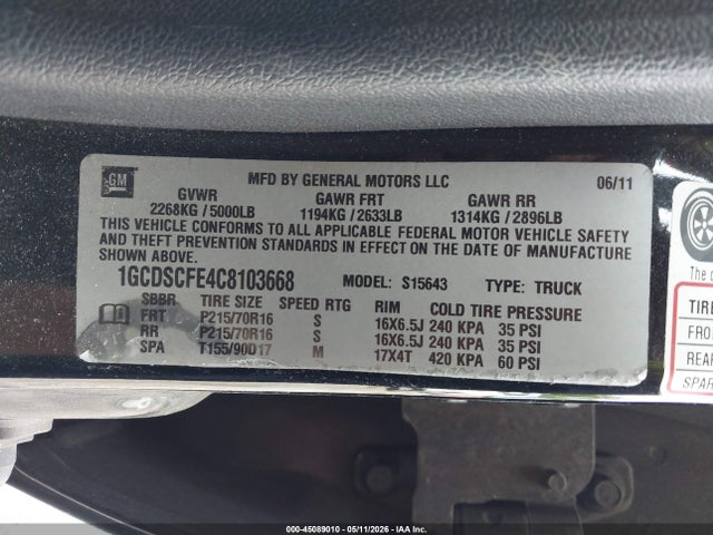 Продажа на аукционе авто 2012 Chevrolet Colorado 1lt, vin: 1GCDSCFE4C8103668, номер лота: 45089010
