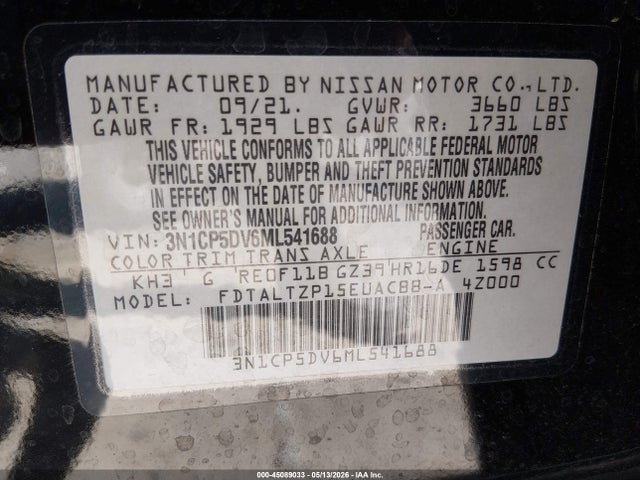 Aukcja sprzedaży 2021 Nissan Kicks Sr Xtronic Cvt, vin: 3N1CP5DV6ML541688, numer aukcji: 45089033