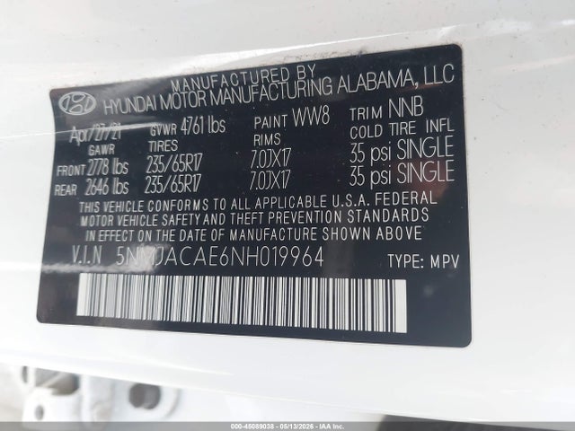 Продаж на аукціоні авто 2022 Hyundai Tucson Se, vin: 5NMJACAE6NH019964, номер лоту: 45089038