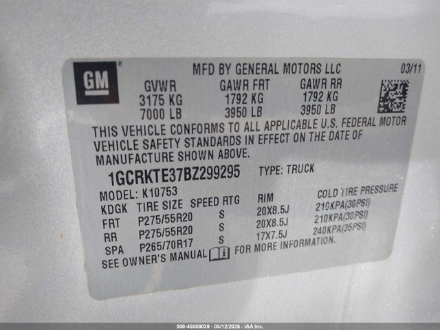 Aukcja sprzedaży 2011 Chevrolet Silverado 1500 Ltz, vin: 1GCRKTE37BZ299295, numer aukcji: 45089039