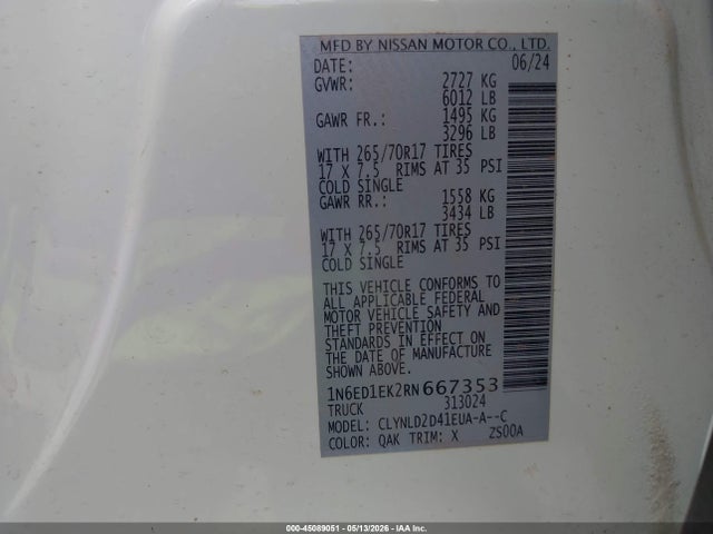Продаж на аукціоні авто 2024 Nissan Frontier Pro-4x 4x4, vin: 1N6ED1EK2RN667353, номер лоту: 45089051