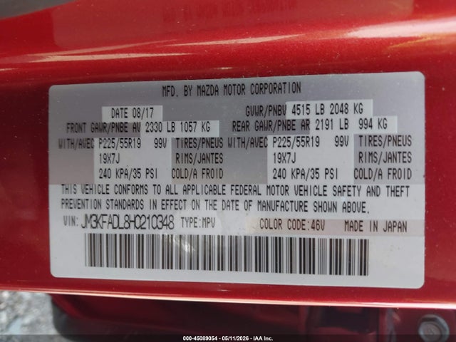 Продаж на аукціоні авто 2017 Mazda Cx-5 Grand Touring, vin: JM3KFADL8H0210348, номер лоту: 45089054