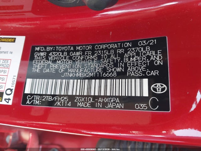 45089065 :رقم المزاد ، JTNKHMBX2M1116668 vin ، 2021 Toyota C-hr Nightshade Edition مزاد بيع