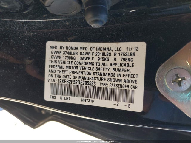 Продажа на аукционе авто 2013 Honda Civic Lx, vin: 19XFB2F52DE295523, номер лота: 45089067