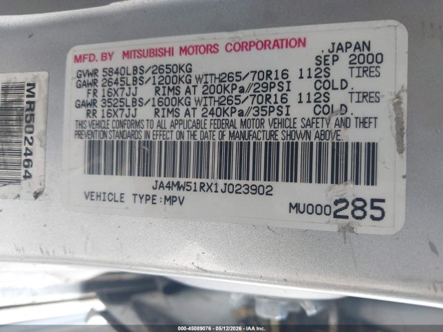 Aukcja sprzedaży 2001 Mitsubishi Montero Limited, vin: JA4MW51RX1J023902, numer aukcji: 45089076