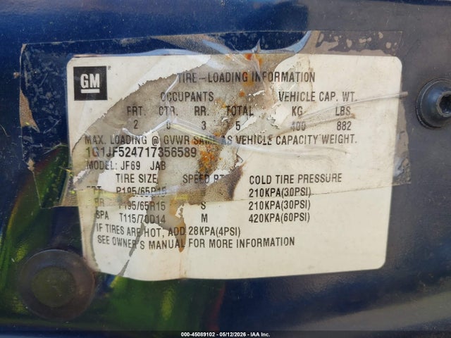 2001 Chevrolet Cavalier Ls მანქანა იყიდება აუქციონზე, vin: 1G1JF524717356589, აუქციონის ნომერი: 45089102