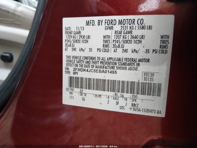 Продаж на аукціоні авто 2014 Ford Edge Sel, vin: 2FMDK4JC5EBA01495, номер лоту: 45089111
