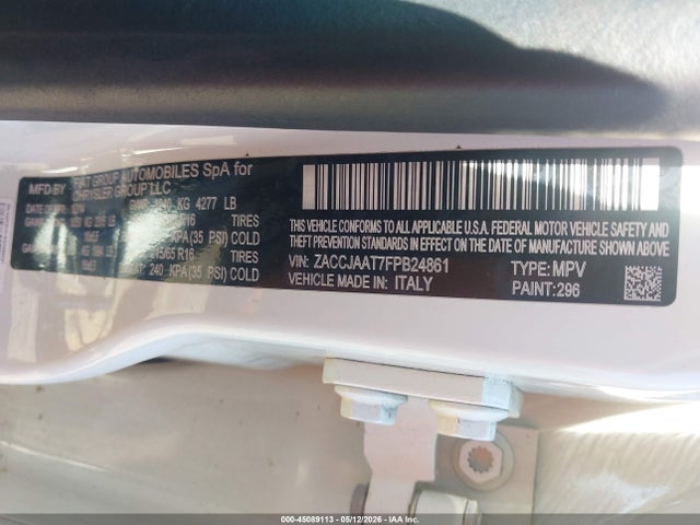 Продаж на аукціоні авто 2015 Jeep Renegade Sport, vin: ZACCJAAT7FPB24861, номер лоту: 45089113