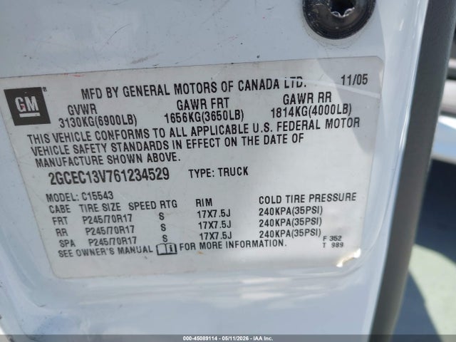 Aukcja sprzedaży 2006 Chevrolet Silverado 1500 Ls, vin: 2GCEC13V761234529, numer aukcji: 45089114