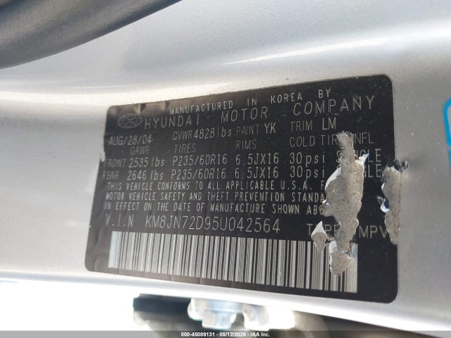 Продажа на аукционе авто 2005 Hyundai Tucson Gls/lx, vin: KM8JN72D95U042564, номер лота: 45089131
