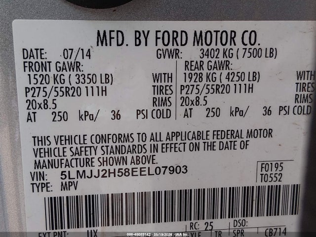 Продажа на аукционе авто 2014 Lincoln Navigator, vin: 5LMJJ2H58EEL07903, номер лота: 45089142