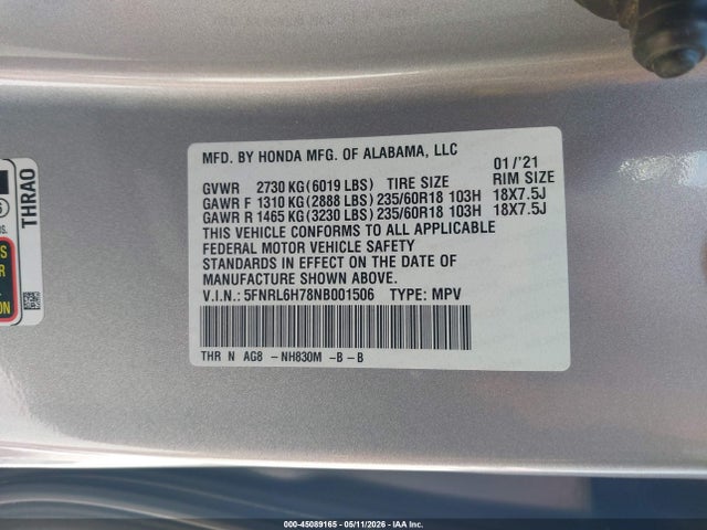 Honda Odyssey Ex-l 2022 5FNRL6H78NB001506 Image 9