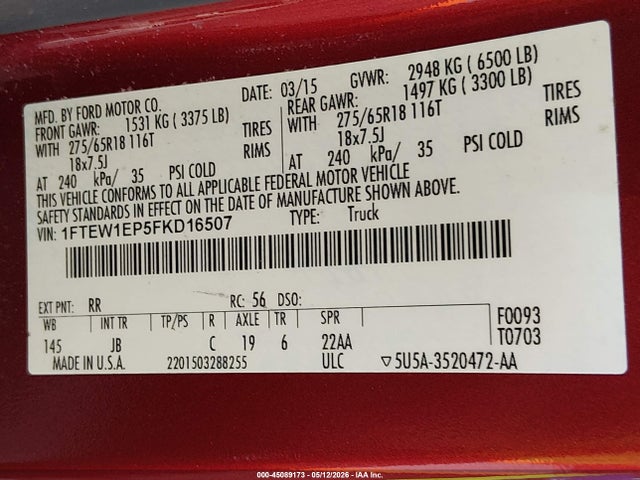 1FTEW1EP5FKD16507 Ford F-150 Xlt