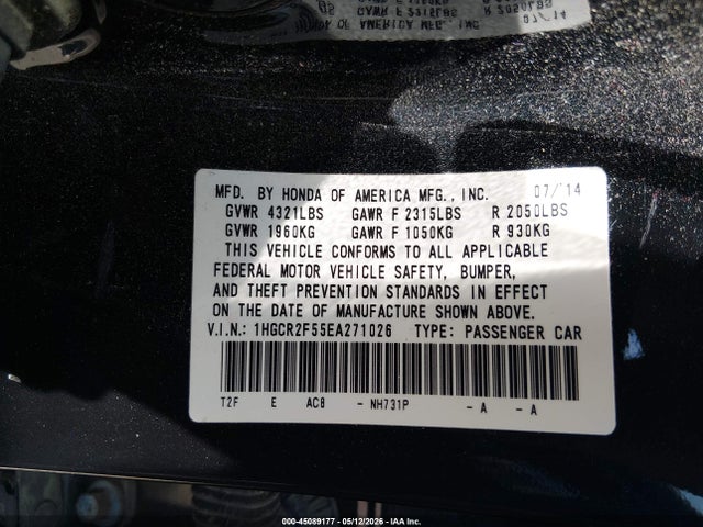 Aukcja sprzedaży 2014 Honda Accord Sport, vin: 1HGCR2F55EA271026, numer aukcji: 45089177