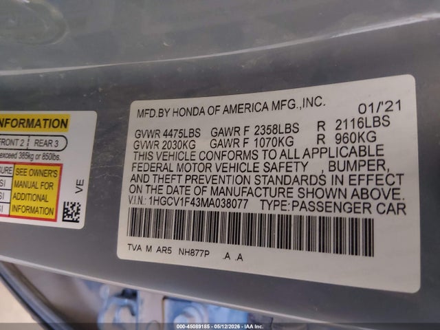 1HGCV1F43MA038077 Honda Accord Sport Special Edition