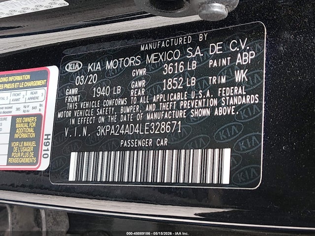Aukcja sprzedaży 2020 Kia Rio Lx, vin: 3KPA24AD4LE328671, numer aukcji: 45089186