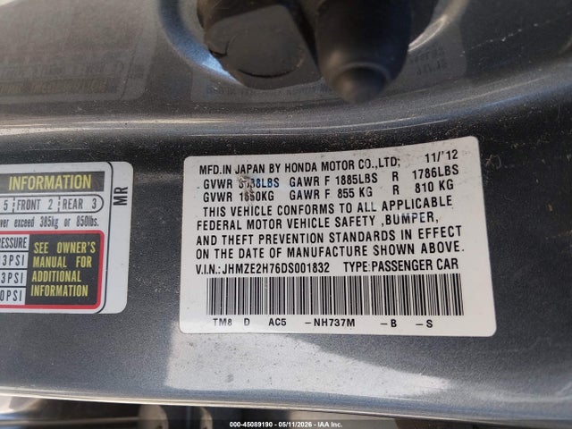 Продаж на аукціоні авто 2013 Honda Insight Ex, vin: JHMZE2H76DS001832, номер лоту: 45089190