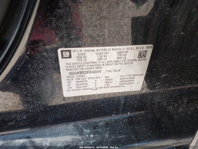 Aukcja sprzedaży 2015 Chevrolet Silverado 1500 2lz, vin: 3GCUKSEC5FG343479, numer aukcji: 45089215
