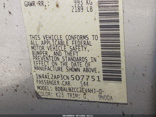 45089226 :رقم المزاد ، 1N4AL2AP3CN507751 vin ، 2012 Nissan Altima 2.5 S مزاد بيع