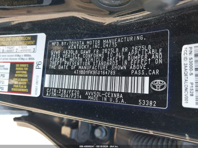 Aukcja sprzedaży 2015 Toyota Camry Hybrid Le, vin: 4T1BD1FK9FU164789, numer aukcji: 45089241