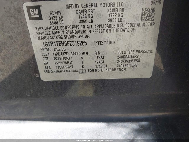45089246 :رقم المزاد ، 1GTR1TEH6FZ319265 vin ، 2015 Gmc Sierra 1500 مزاد بيع