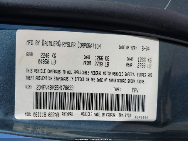 2005 Dodge Magnum Se მანქანა იყიდება აუქციონზე, vin: 2D4FV48V35H178039, აუქციონის ნომერი: 45089281