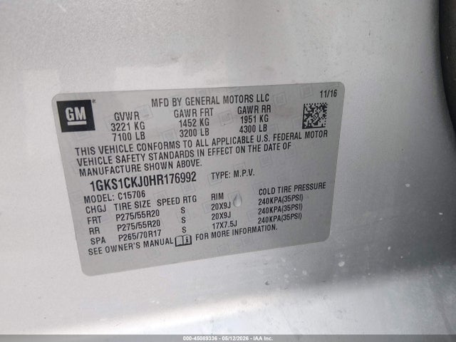 Продажа на аукционе авто 2017 Gmc Yukon Denali, vin: 1GKS1CKJ0HR176992, номер лота: 45089336