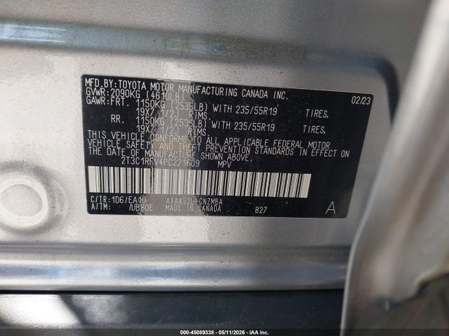45089338 :رقم المزاد ، 2T3C1RFV4PC221609 vin ، 2023 Toyota Rav4 Xle Premium مزاد بيع