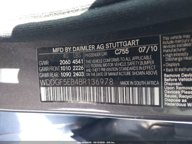 Aukcja sprzedaży 2011 Mercedes-benz C 300 Luxury/sport, vin: WDDGF5EB4BR136978, numer aukcji: 45089340