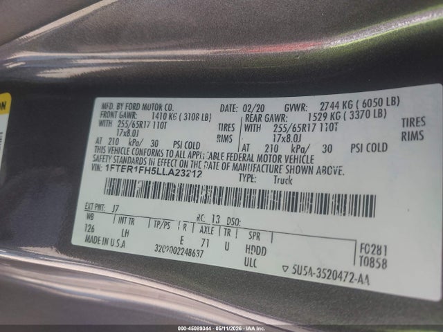 45089344 :رقم المزاد ، 1FTER1FH5LLA23212 vin ، 2020 Ford Ranger Xl مزاد بيع