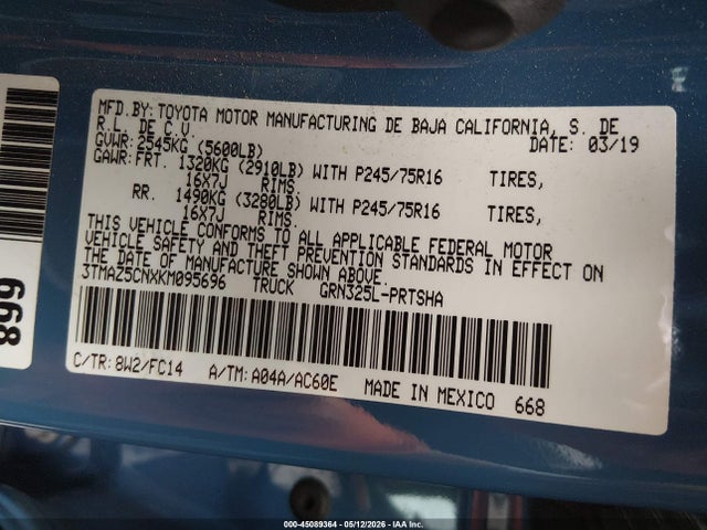 3TMAZ5CNXKM095696 Toyota Tacoma Sr5 V6