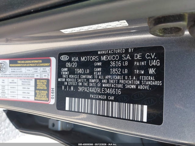 Aukcja sprzedaży 2020 Kia Rio S, vin: 3KPA24AD9LE346616, numer aukcji: 45089366