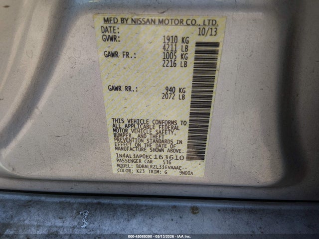 Nissan Altima 2.5 S 2014 1N4AL3AP0EC163610 Image 9