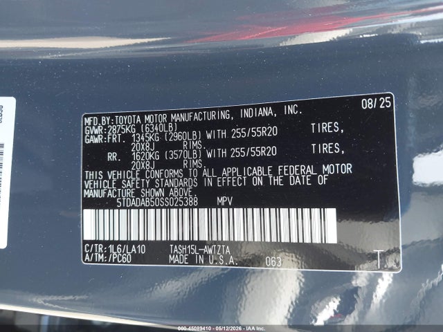 Продаж на аукціоні авто 2025 Toyota Grand Highlander Hybrid Platinum Max, vin: 5TDADAB50SS025388, номер лоту: 45089410
