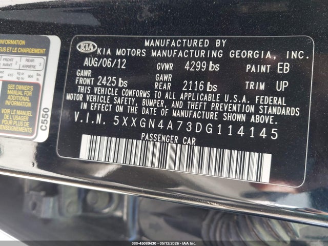 Продаж на аукціоні авто 2013 Kia Optima Ex, vin: 5XXGN4A73DG114145, номер лоту: 45089430