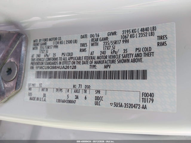 1FMCU9G98HUA26128 Ford ESCAPE SE