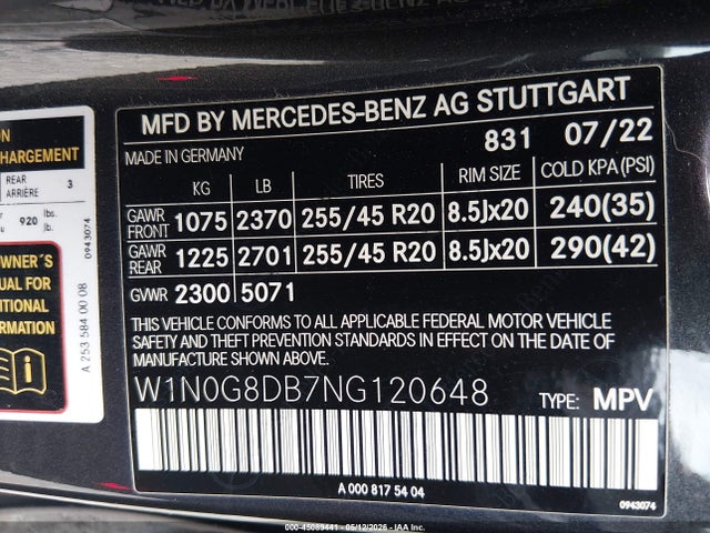 Продаж на аукціоні авто 2022 Mercedes-benz Glc 300 Suv, vin: W1N0G8DB7NG120648, номер лоту: 45089441