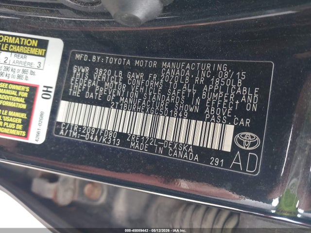 Toyota Corolla S Plus 2016 2T1BURHEXGC501849 Image 9
