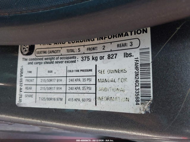 2012 Ford Focus Titanium მანქანა იყიდება აუქციონზე, vin: 1FAHP3N24CL335684, აუქციონის ნომერი: 45089479