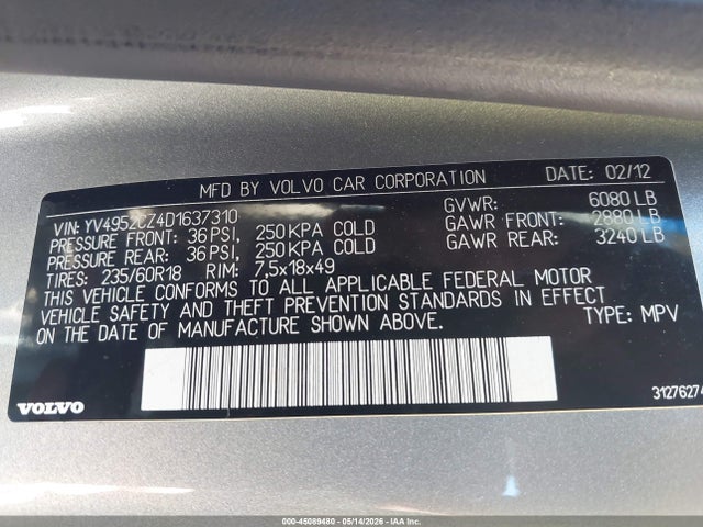 2013 Volvo Xc90 3.2 Platinum მანქანა იყიდება აუქციონზე, vin: YV4952CZ4D1637310, აუქციონის ნომერი: 45089480