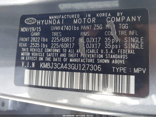 Продажа на аукционе авто 2016 Hyundai Tucson Se, vin: KM8J3CA43GU127306, номер лота: 45089499
