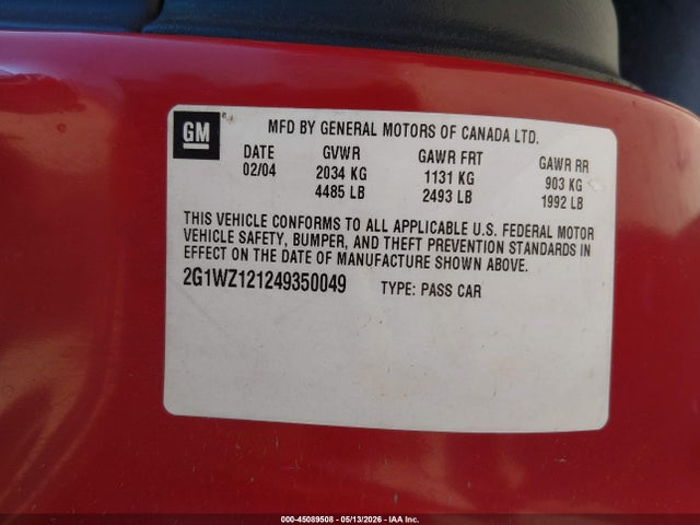 Продаж на аукціоні авто 2004 Chevrolet Monte Carlo Supercharged Ss, vin: 2G1WZ121249350049, номер лоту: 45089508