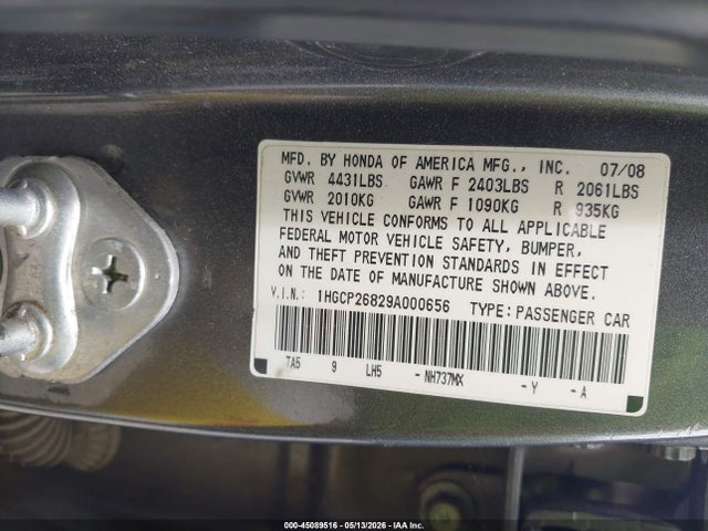 Aukcja sprzedaży 2009 Honda Accord 2.4 Ex-l, vin: 1HGCP26829A000656, numer aukcji: 45089516