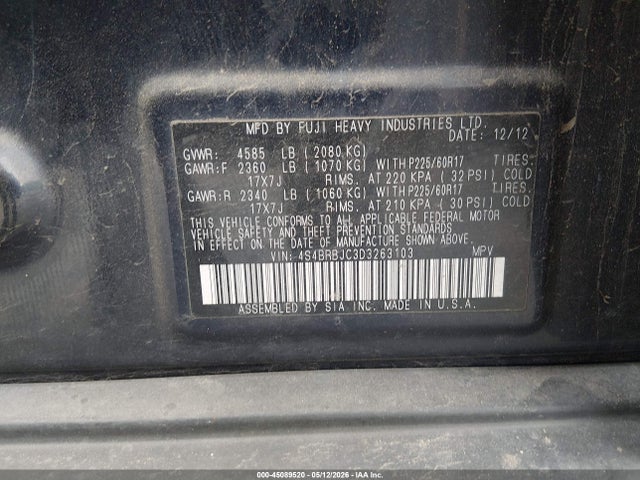2013 Subaru Outback 2.5i Limited მანქანა იყიდება აუქციონზე, vin: 4S4BRBJC3D3263103, აუქციონის ნომერი: 45089520