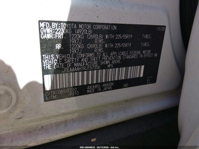 Aukcja sprzedaży 2024 Toyota Venza Xle, vin: JTEAAAAH1RJ157356, numer aukcji: 45089535