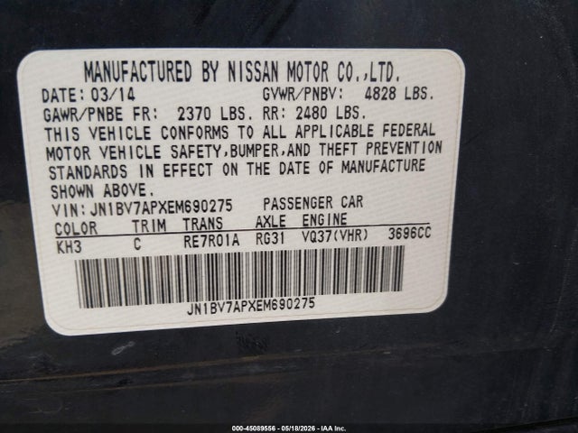 Продаж на аукціоні авто 2014 Infiniti Q50 Premium, vin: JN1BV7APXEM690275, номер лоту: 45089556