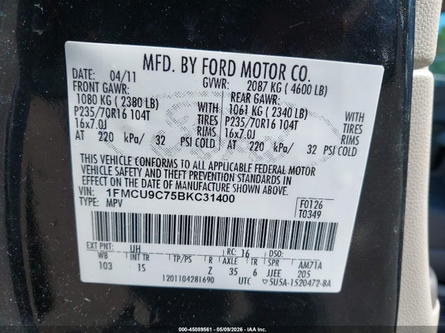 Aukcja sprzedaży 2011 Ford Escape Xls, vin: 1FMCU9C75BKC31400, numer aukcji: 45089561