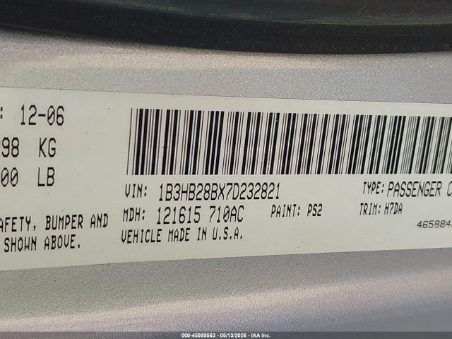 2007 Dodge Caliber მანქანა იყიდება აუქციონზე, vin: 1B3HB28BX7D232821, აუქციონის ნომერი: 45089563